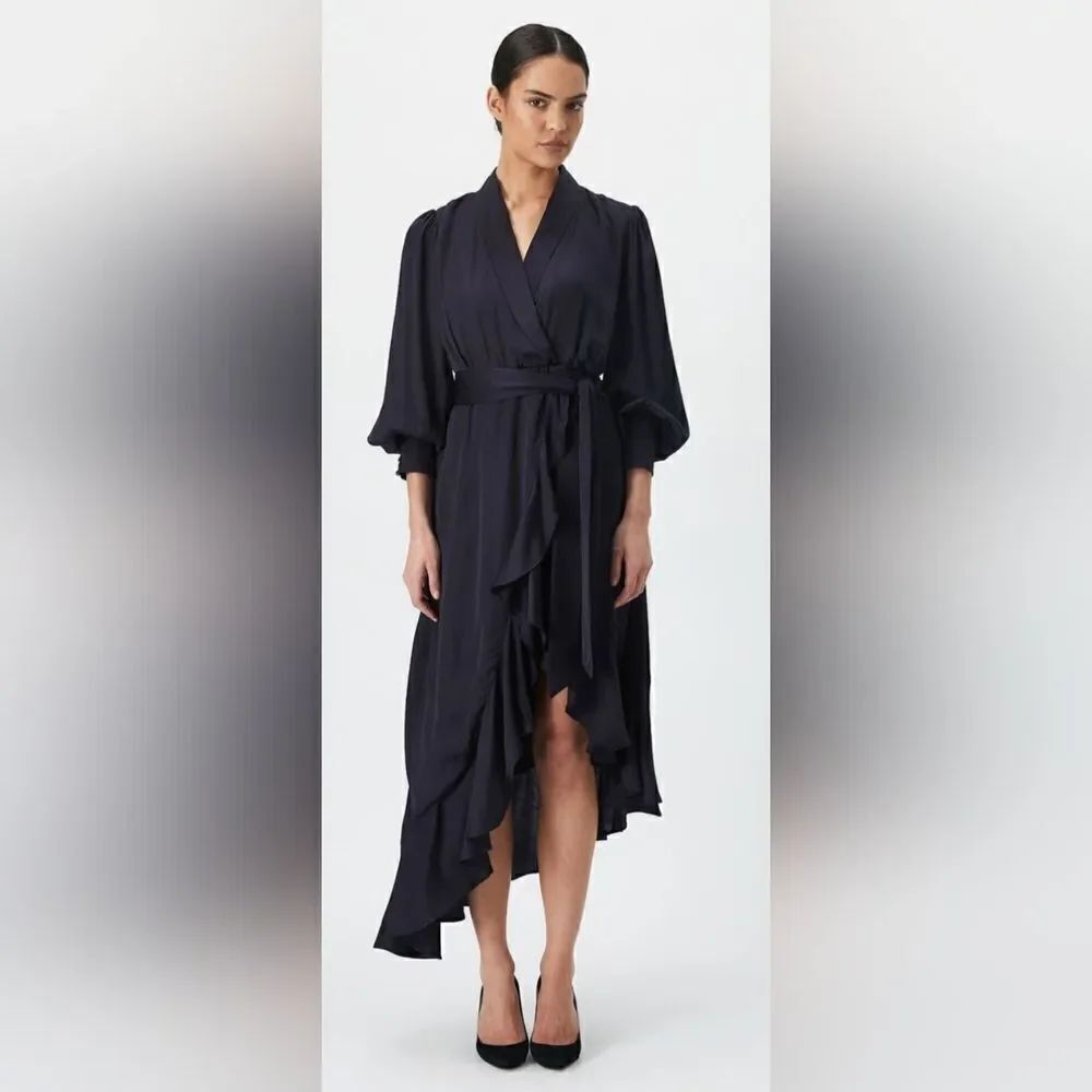 Bardot Aaliyah Wrap Midi Dress In Navy NWT size 12